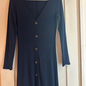 Reformation Elegant Navy Button-Down Dress